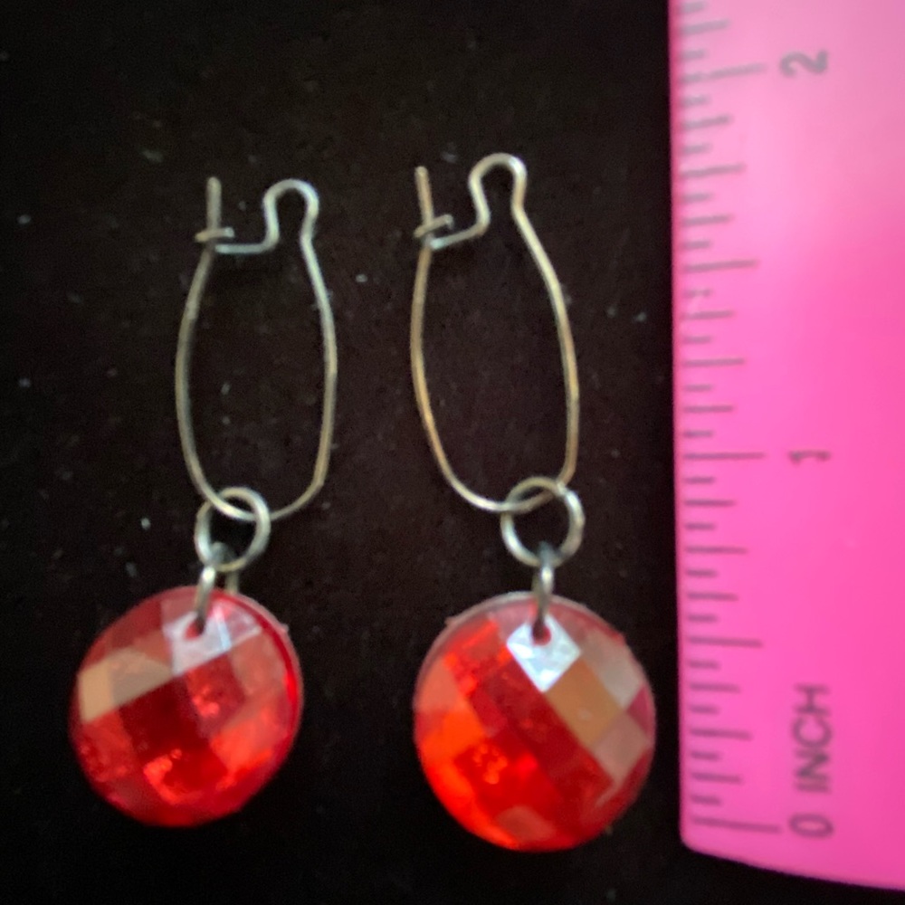 2 sets red jeweled dangling, beads,round jewels